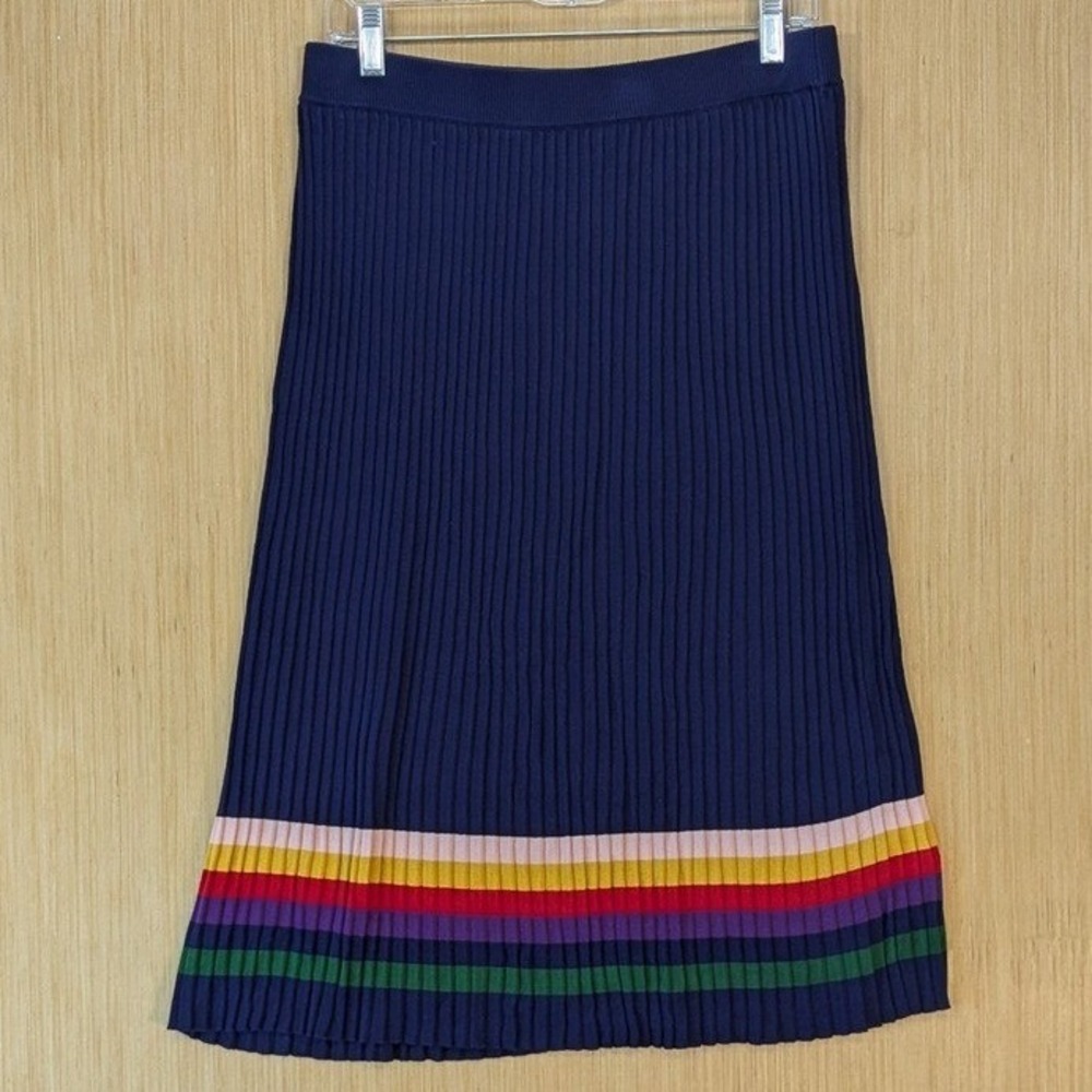ModCloth Blue Ribbed Knit Rainbow Stripe‎ Skater Twee Midi Skirt Women Medium